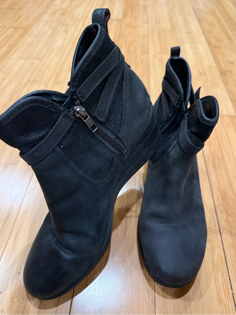 UGG Women's Black Leather Wedge Ankle Boots